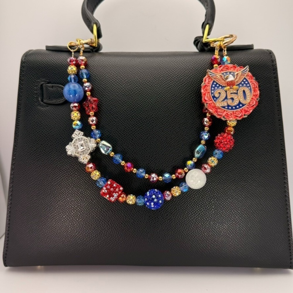 Red Blue Gold America 250 Eagle Purse Chain Bag Charm Crystal Beaded‎ Accessory
